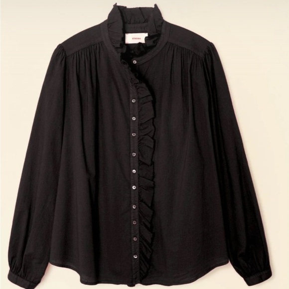 XiRENA Tops - Xirena Black Ruffle Blouse button down XS